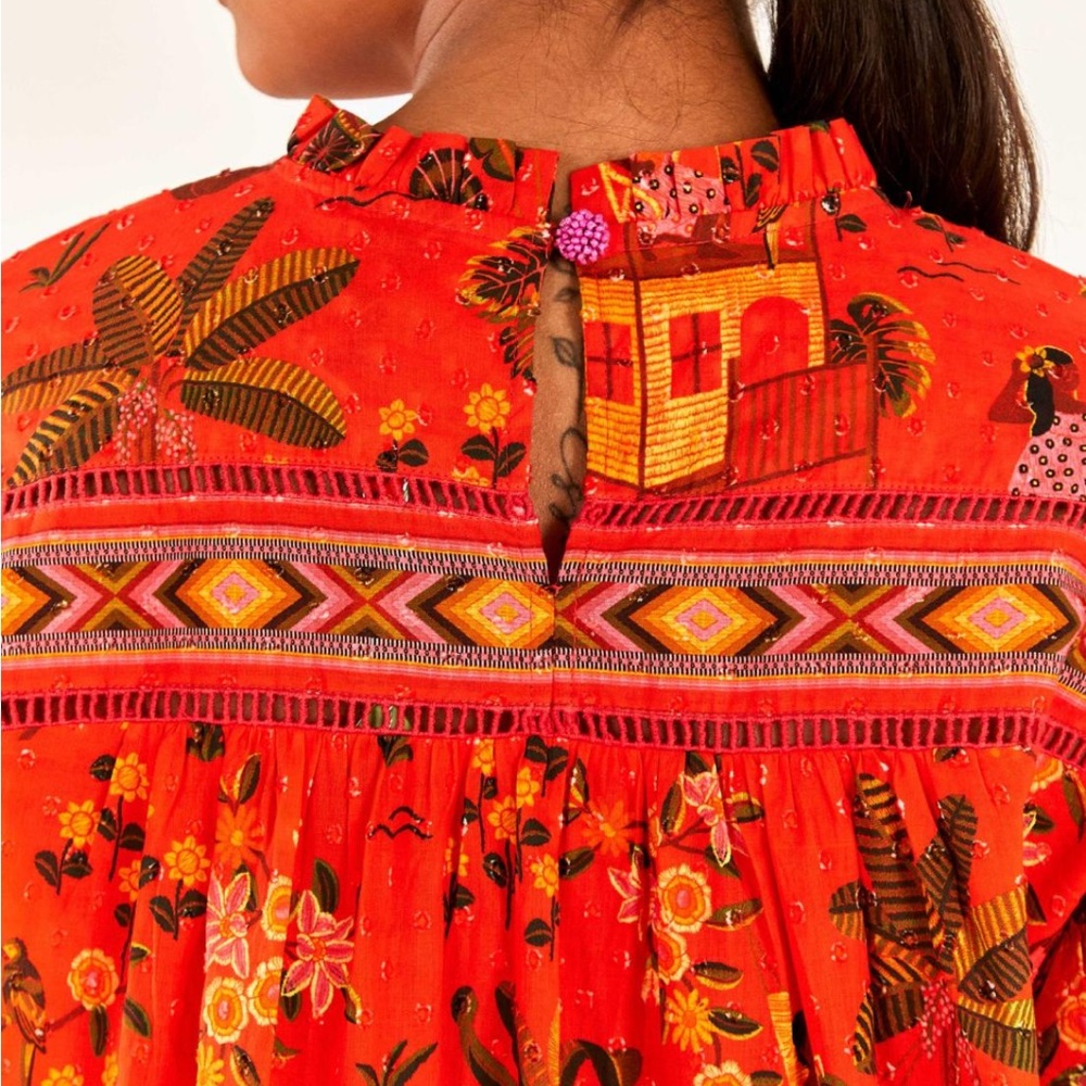 FARM Rio Secret Garden Ruffled Short-Sleeve Blouse-S - Picture 12 of 12